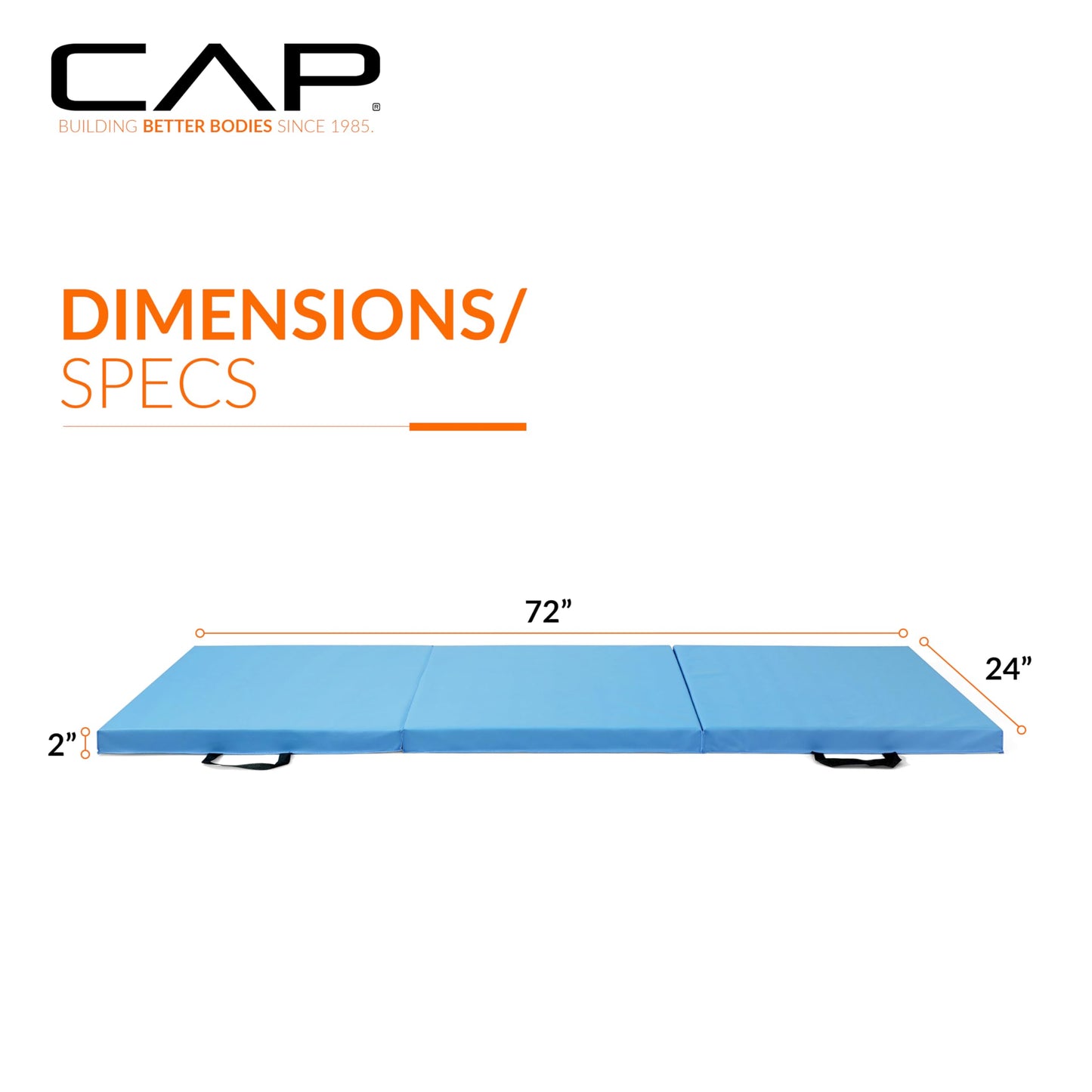 CAP Barbell Folding Exercise Mat – Durable, Anti-Tear, Thick Padding for Fitness, Aerobics, Gymnastics & Home Workouts. 72"L x 24"W x 2"Thick. BLUE