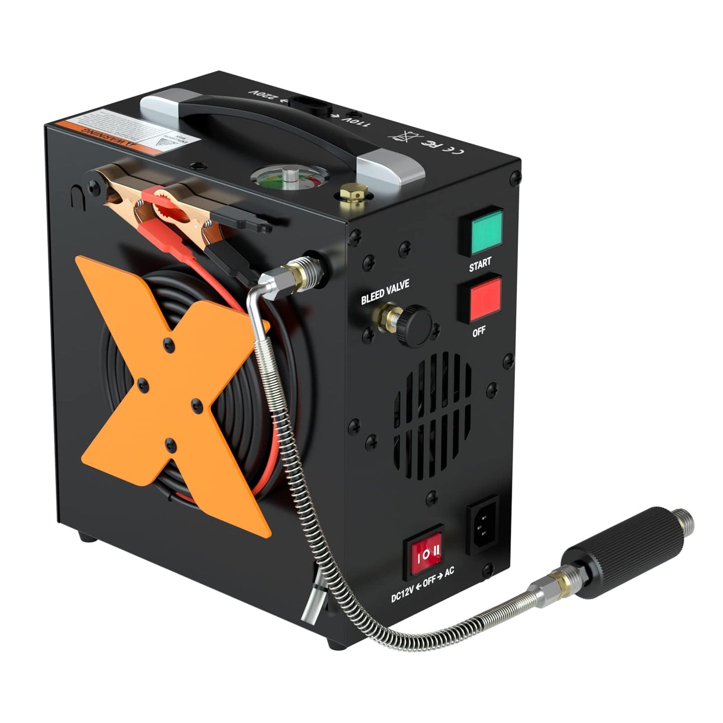 PCP Air Compressor 4500Psi/30Mpa Oil-Free & No-noise High-Pressure Air Compressor with Water/Oil Separator, Auto-shut suitable for Scuba Tank, Air-Gun, Powered by 12V DC or 110V-220 AC