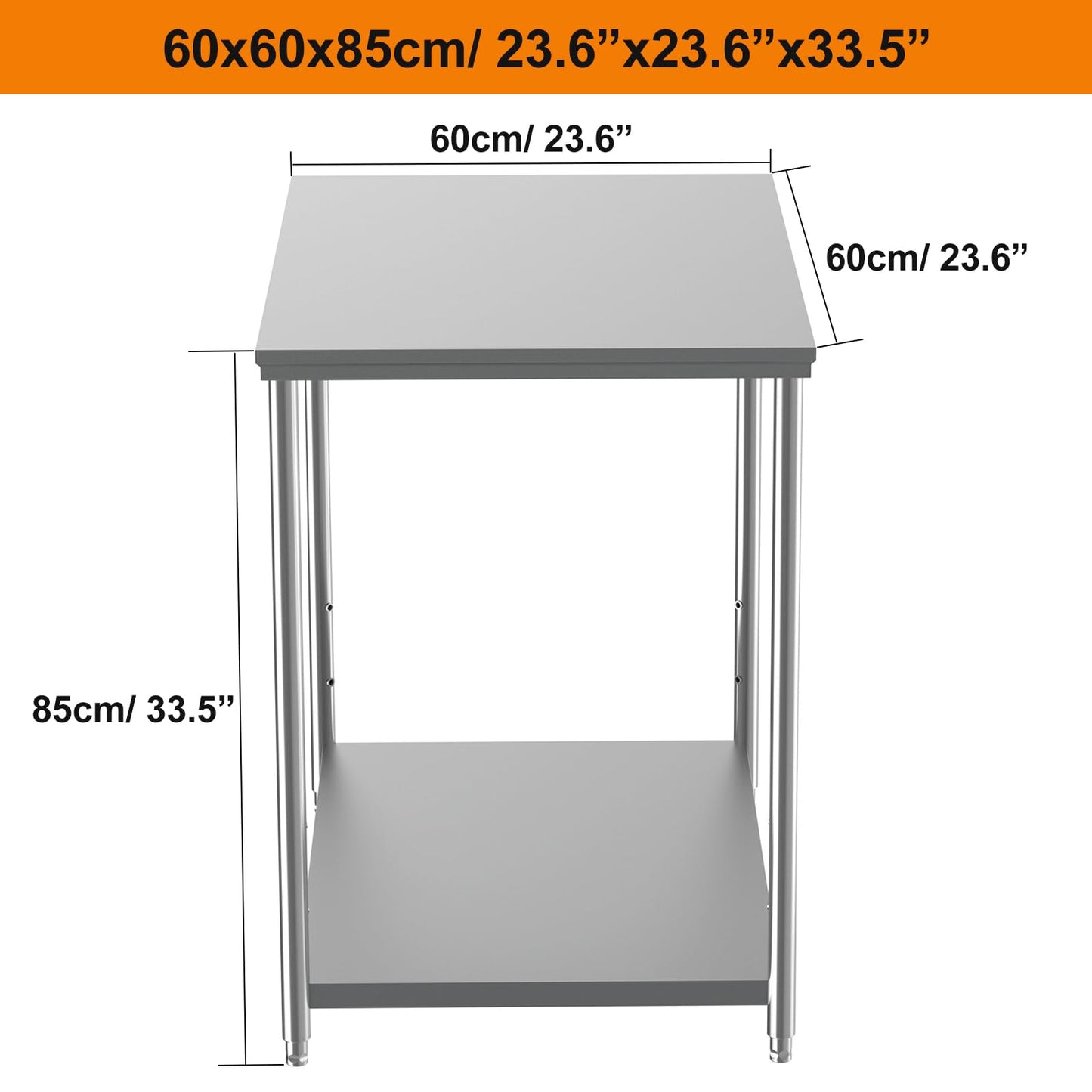 Weejian Stainless Steel Prep Table 24 x 24 x 33.5 Inch, Heavy Duty Commercial Work Table with Adjustable Undershelf, Commercial Kitchen Table for Restaurant, Bakery, Home, Workshop and Garage