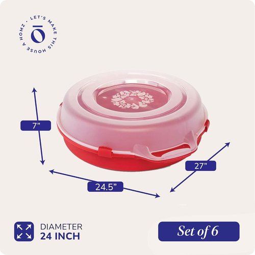 HOMZ 6-Pack Holiday Wreath Storage Organizers - 24 Inch Red & Clear Stackable Plastic Containers