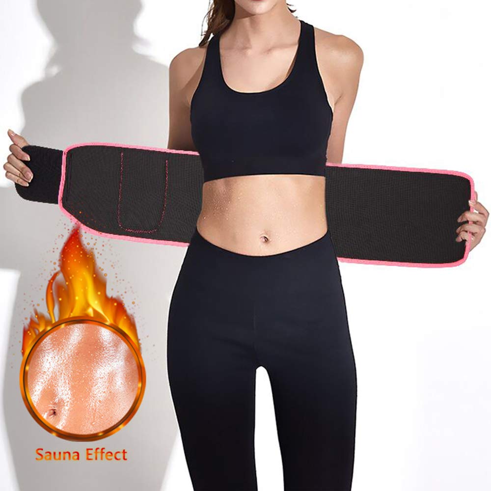 GIRLADY Stomach Sweat Band for Women - Sweat Waist Trimmer Belt Workout Waist Trainer Neoprene ab Wrap with Pocket Pink, Large