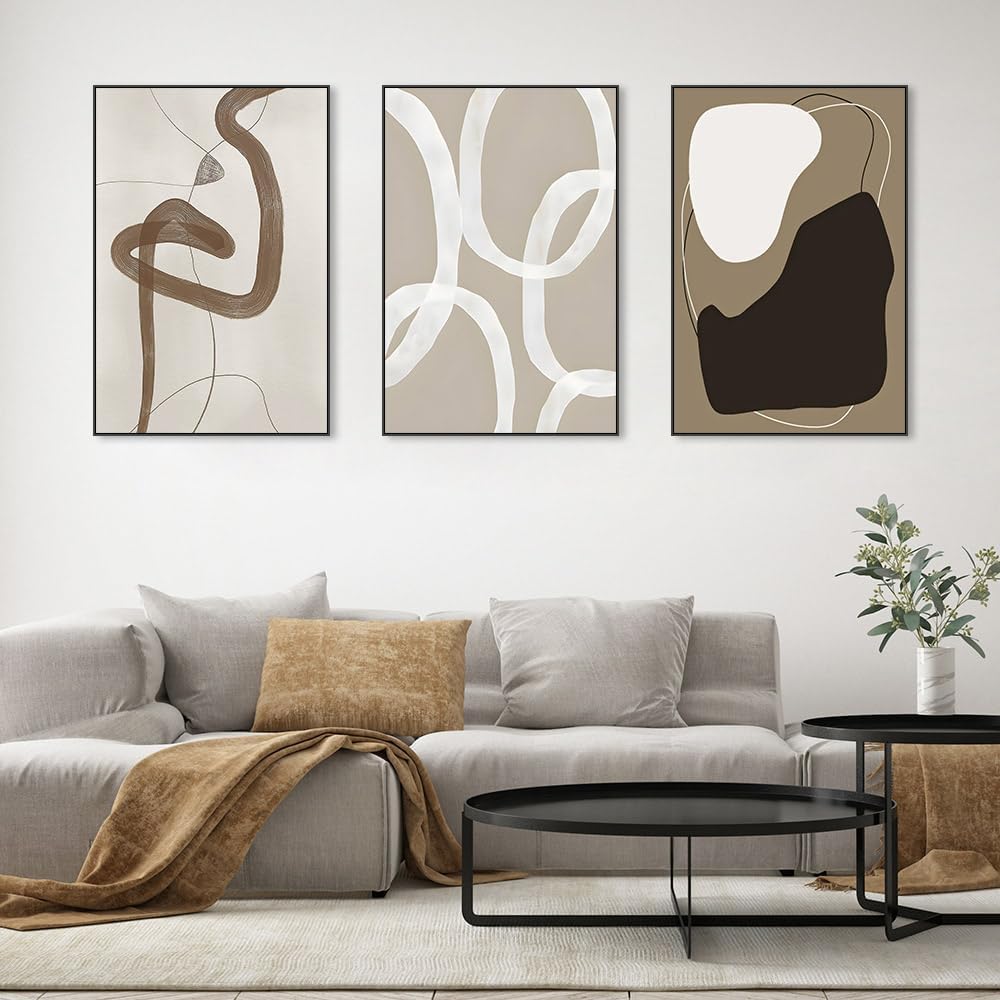 Skiennix Framed Canvas Wall Art Set - Abstract Paint Strokes in Black, White & Grey | 24" x 32" - Modern Bohemian Decor for Living Room, Bedroom & Office