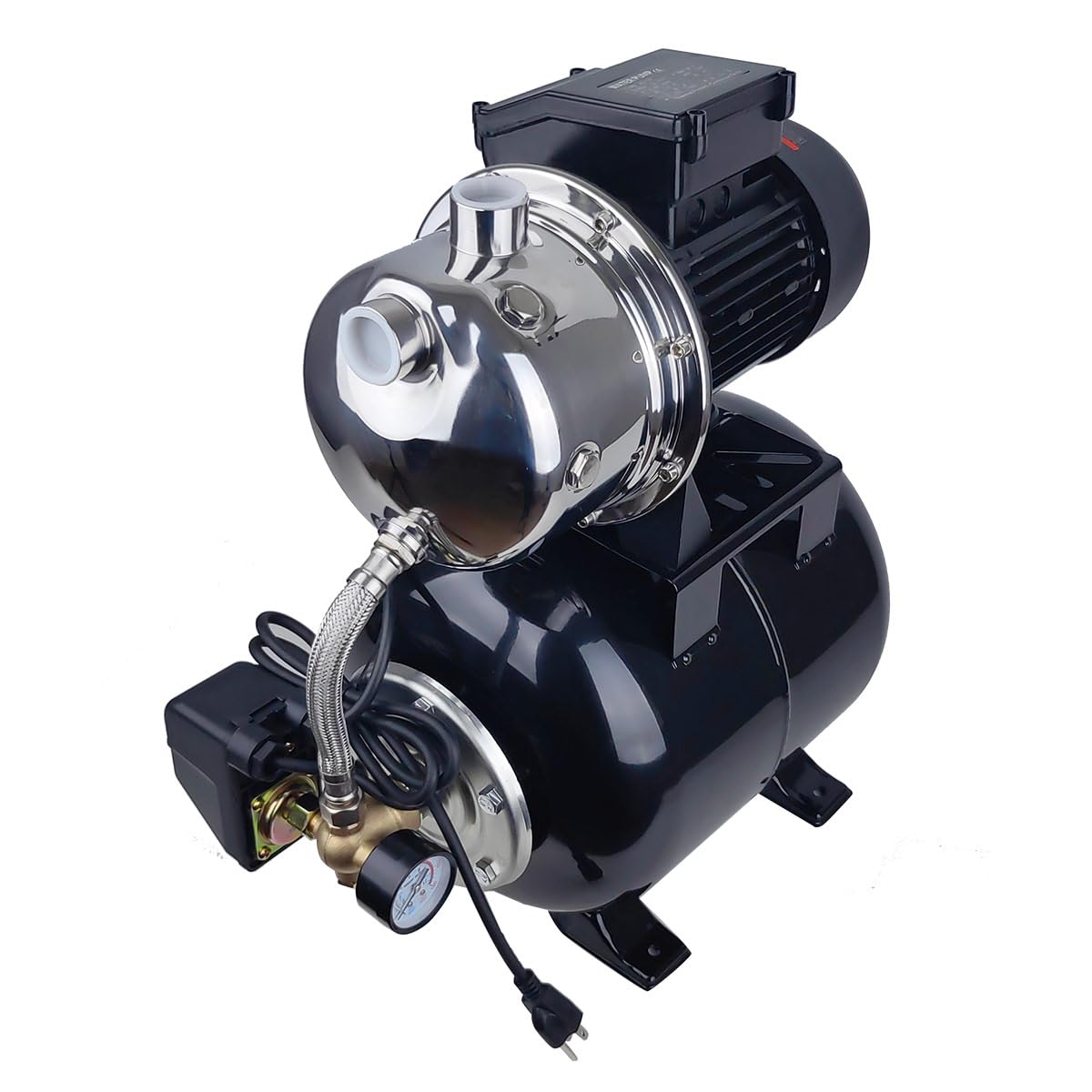 ZYIY 1.6HP Shallow Well Pump with Pressure Tank, 898GPH, 115V,Stainless Steel Automatic Water Booster Jet Pump, 157.5FT Centriffugal Pump for Home Garden Lawn Sprinkler Irrigation