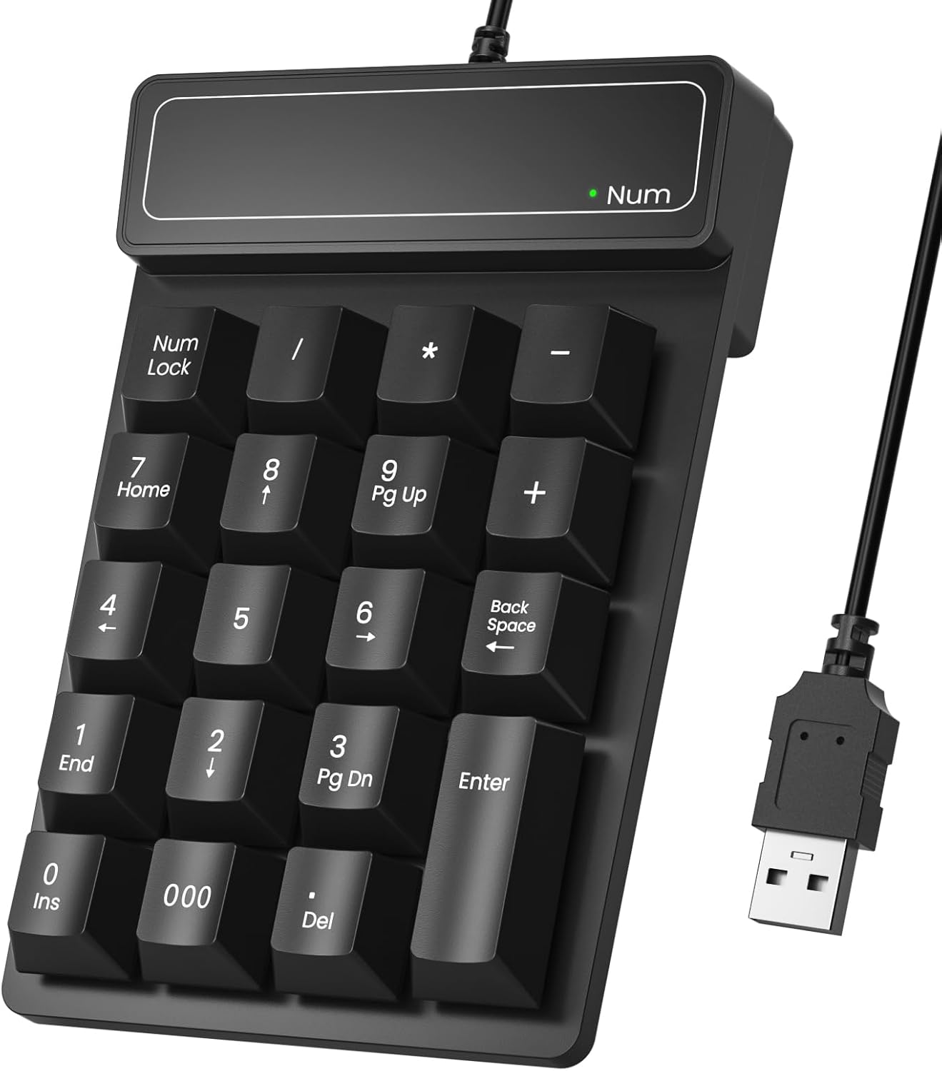 JPHTEK 19 Accounting Wired USB Numeric Keypad Key Number Pad Keyboard, Portable Financial Keyboard for Laptop PC