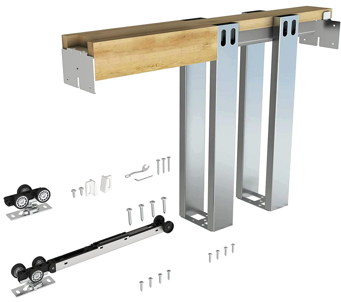 JUBEST 36"x 80" Pocket Door Frame Kit with 120LBS Soft Close Mechanism and Galvanized Steel Studs, Pocket Door Kit for 2x4 Stud Wall, Suitable for Doors Wide 24"-36", Easy to Install