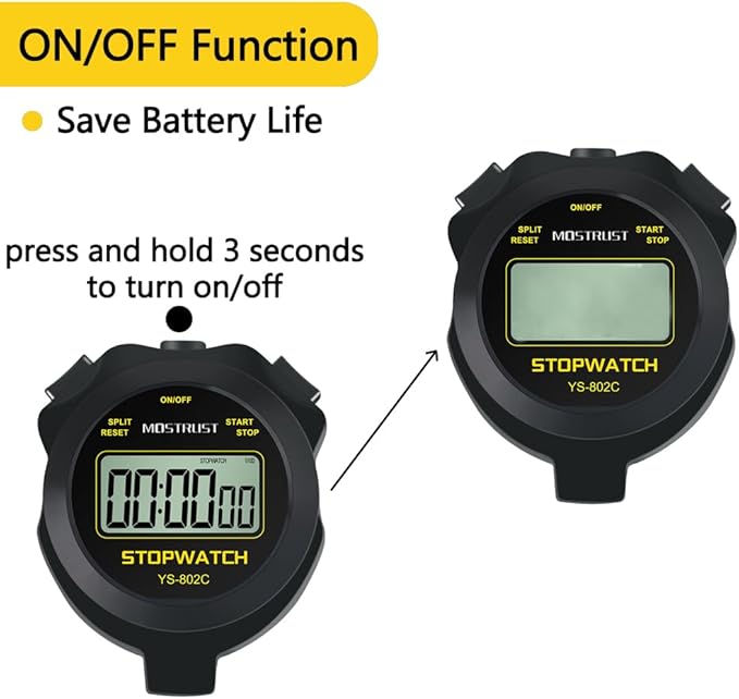 Digital Simple Stopwatch, 1/30 Lap Basic Stopwatch, No Bells, No Clock, No Alarm, Silent, Child Friendly, ON/Off for Swimming Coaches Kids