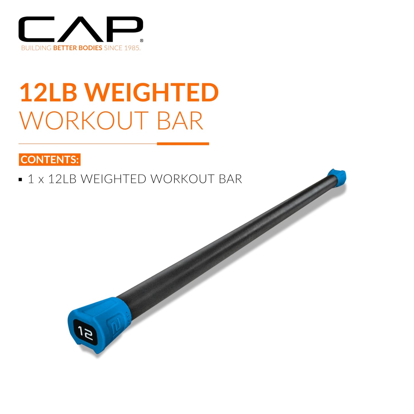 CAP Barbell 12 lb Total Body Workout Weighted Bar - Blue | Exercise Bar for Strength Training, Yoga, Pilates, Resistance Training, and Home Gym Workouts