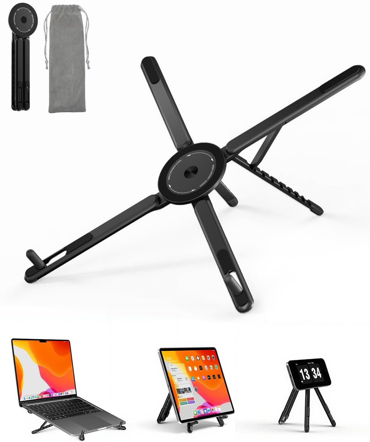 Viozon 1016 413 Portable Laptop Stand for Desk, Foldable Adjustable Computer Riser with Magnetic Phone Holder, Aluminum