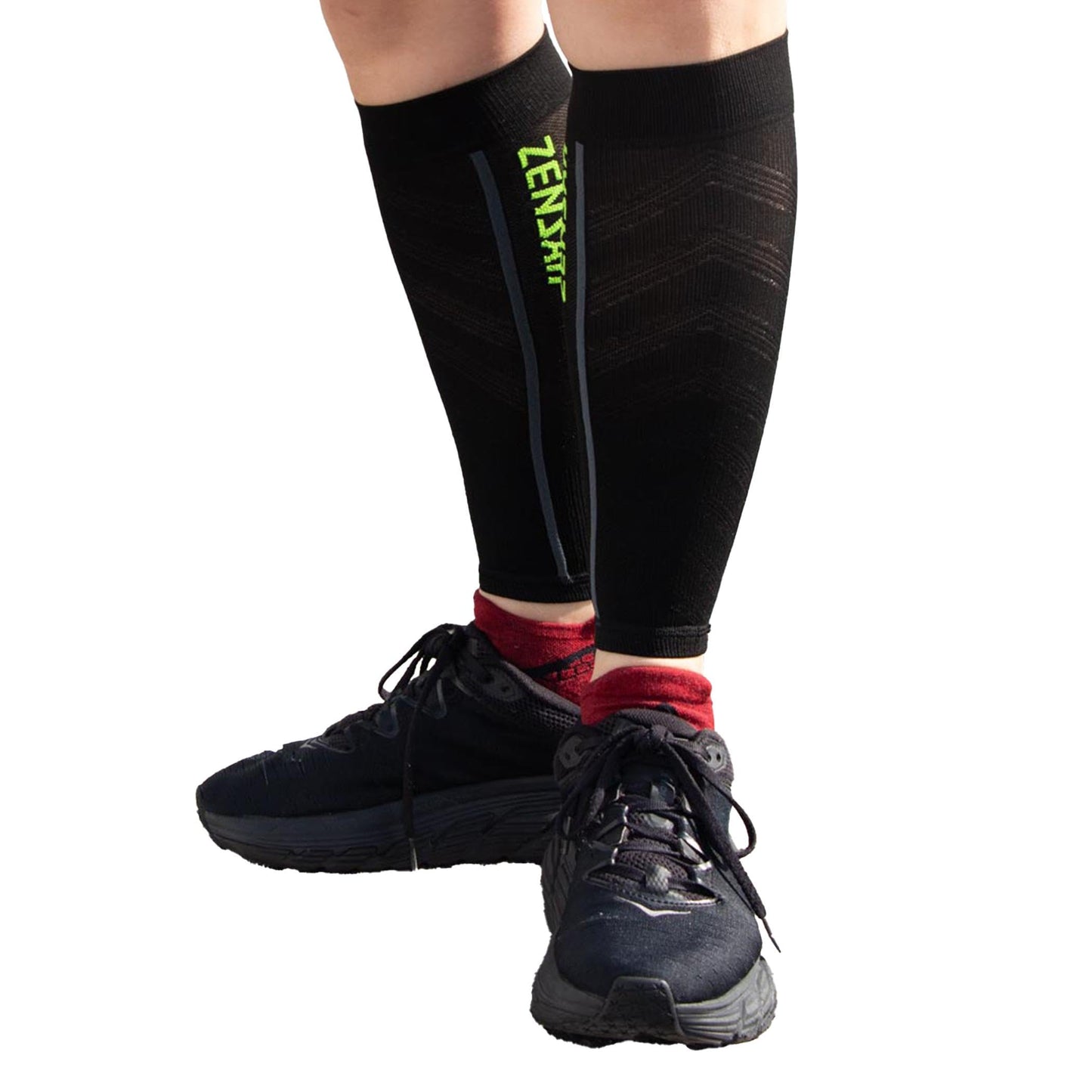 Zensah Featherweight Compression Leg Sleeves - Relieve Shin Splints, Calf Strains (Midnight Black, Large)