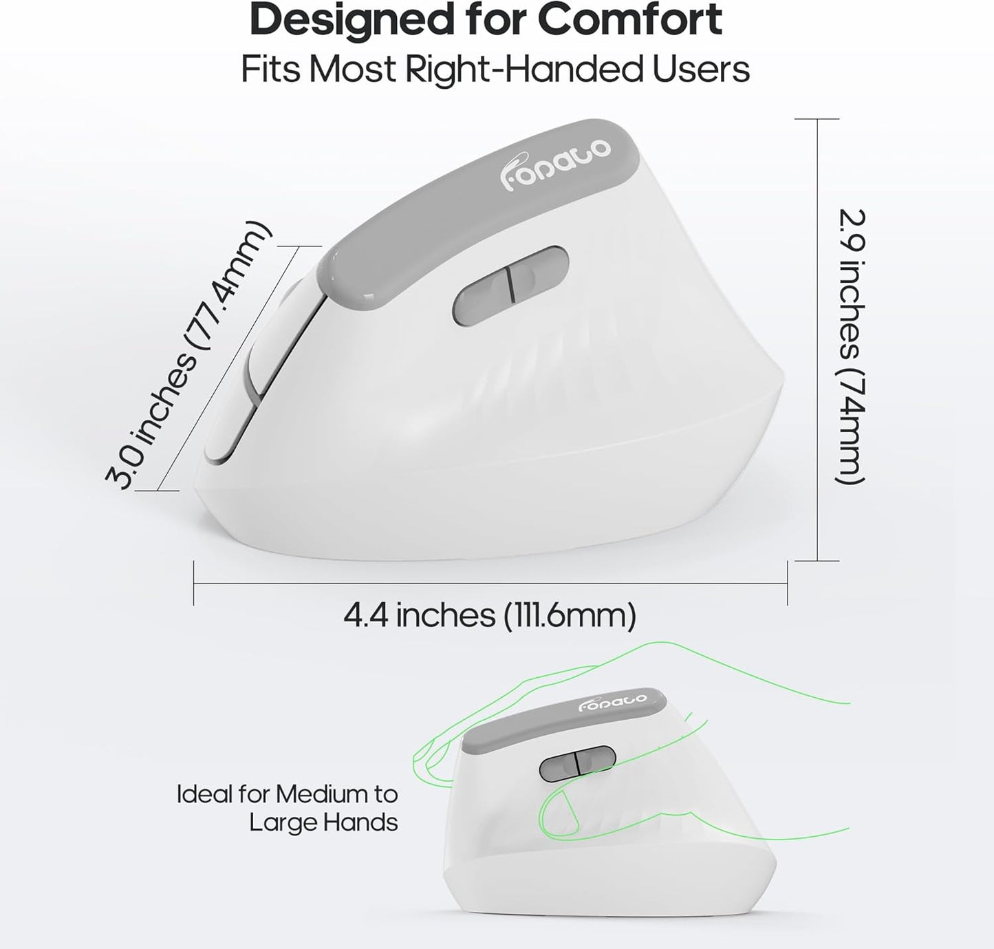 FOPATO 5.0 2.4G Click,60% Pressure,3 Ergonomic Vertical Mouse,Wireless Bluetooth and Mouse,Silent Reduced Wrist