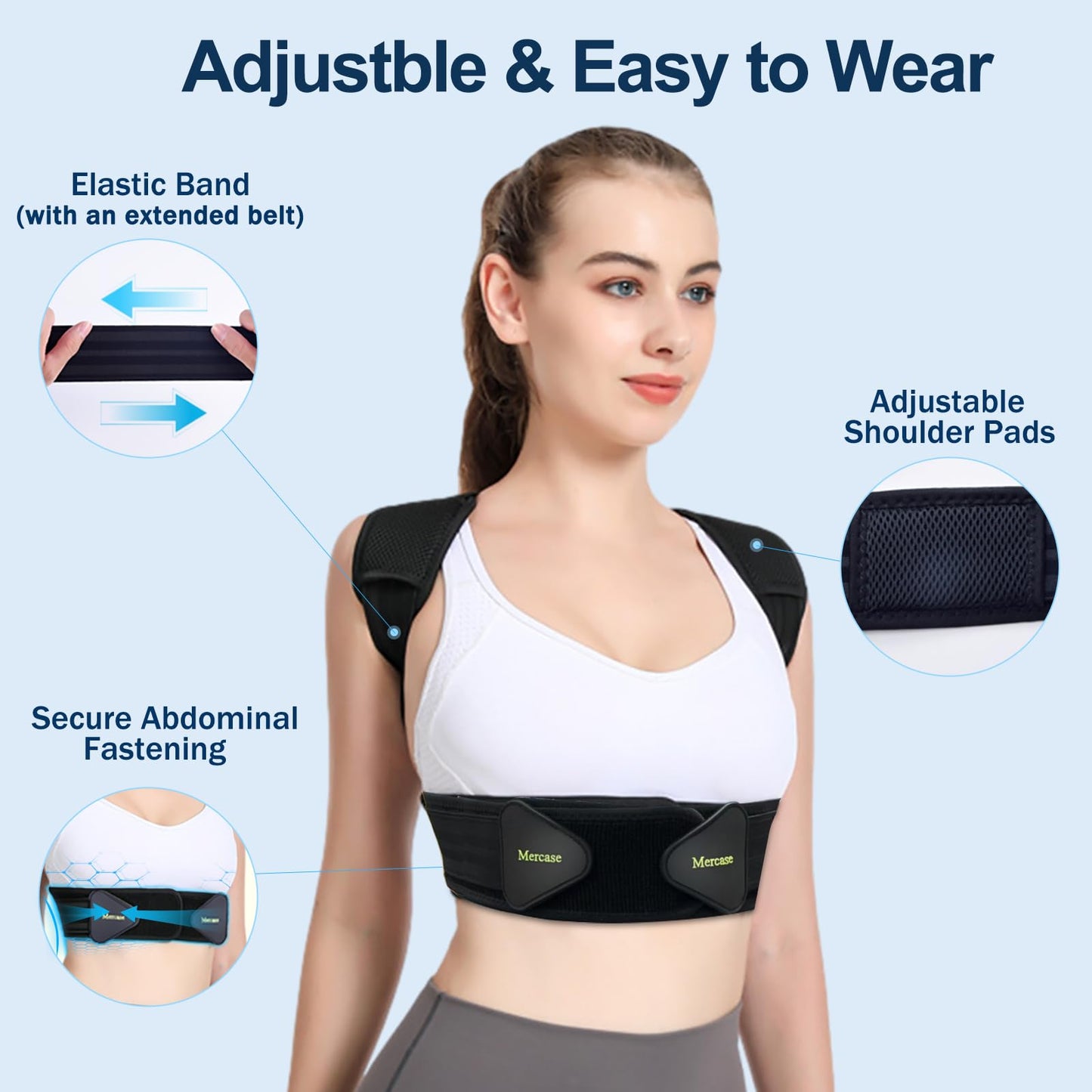 Mercase Professional Posture Corrector for Men & Women, Maximum Support Back Brace, Adjustable & Rigid for Upper Back Pain, Shoulder Relief, Spine Alignment, Stops Slouching, Extra Large(39-50 in)