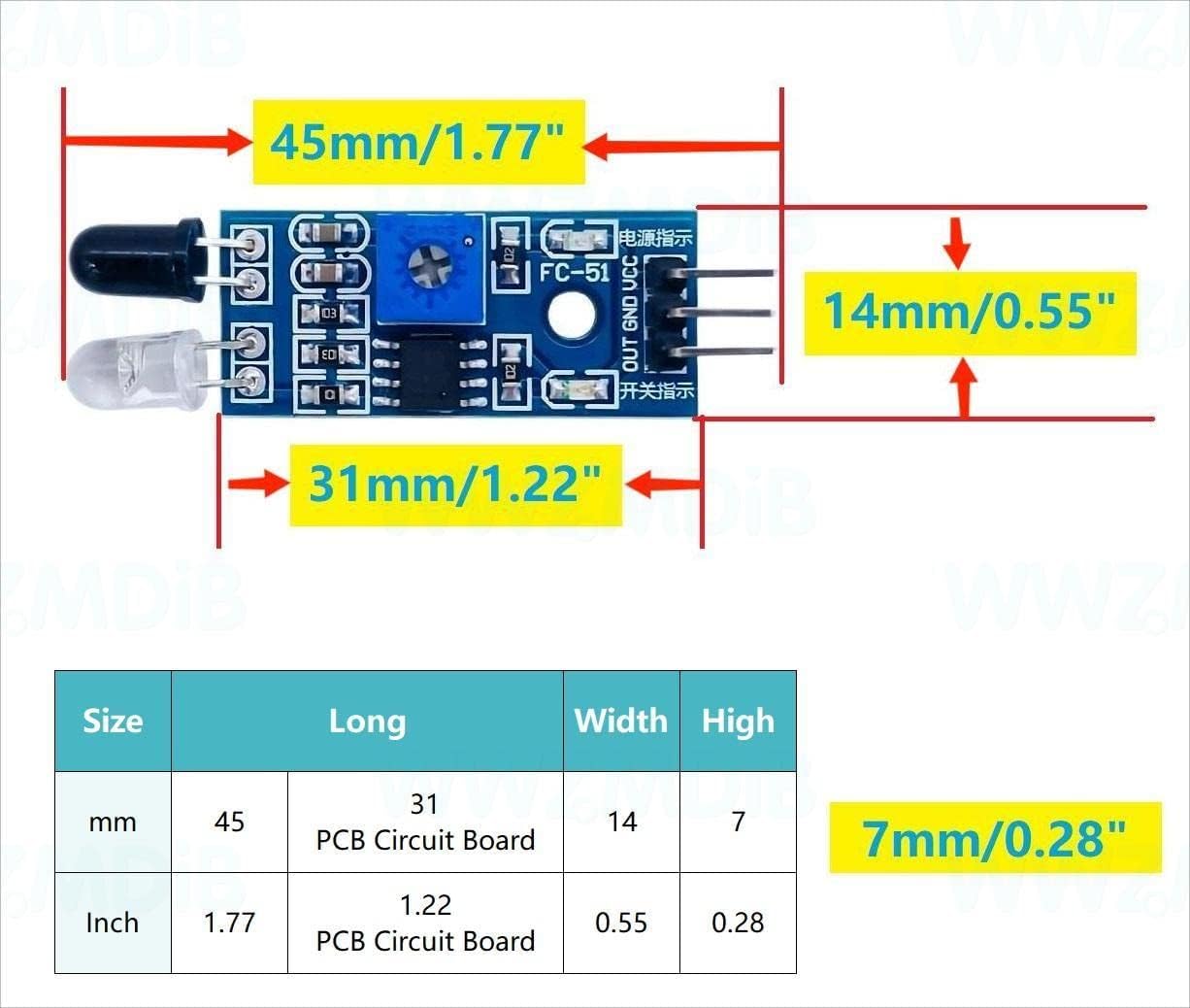 WWZMDiB 6Pcs 3-Wire IR Infrared Sensor Reflective Photoelectric Module for Arduino
