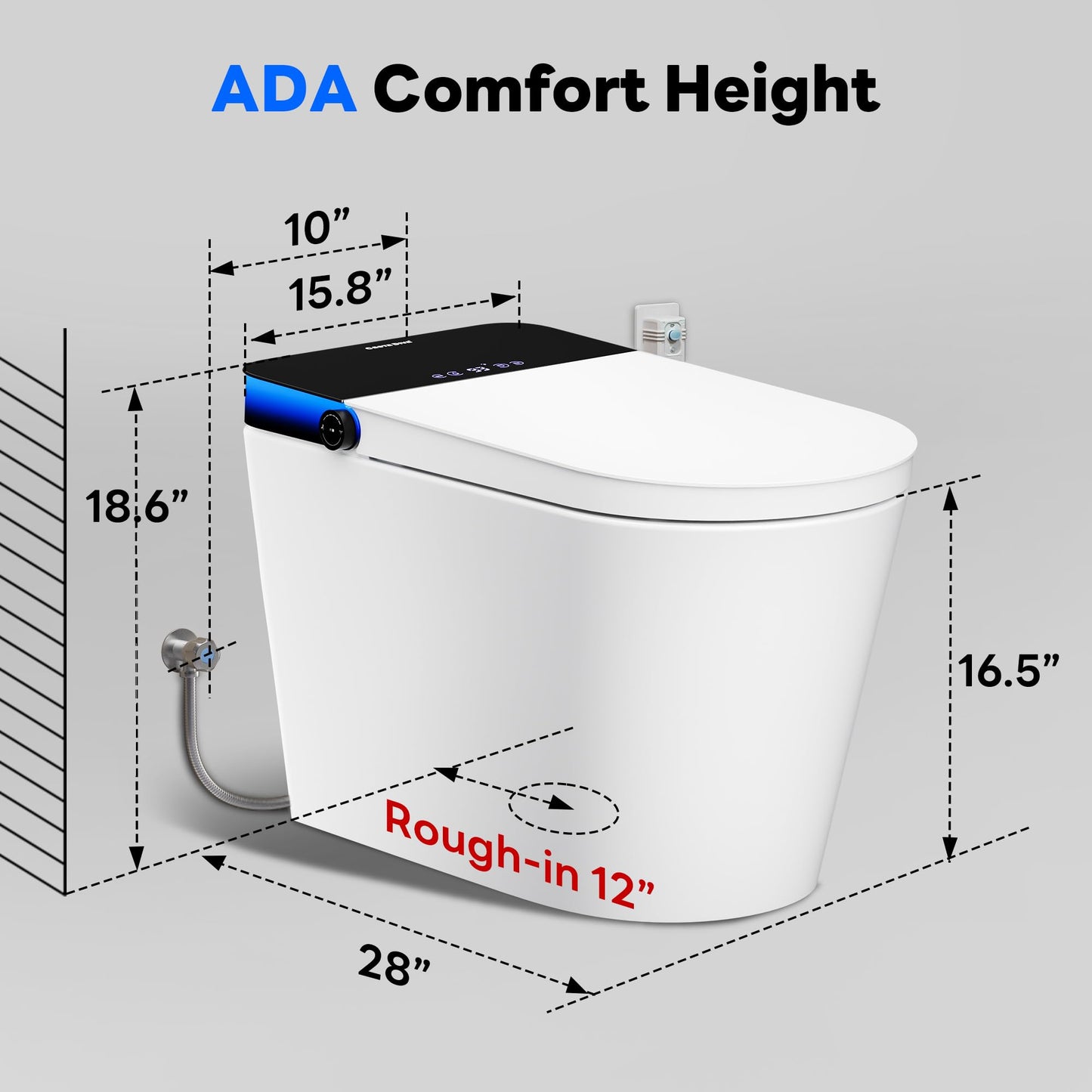 Casta Diva Smart Toilet with Bidet Built in, Auto Open Close, Foot Sensor, 1000 MaP Auto Flushing, ADA Comfort Height, Artistic Lighting, Smart Heated Seat, Foam Dispenser, Tank Built in (CD-U010Max)