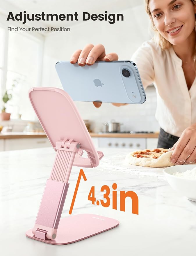 Lamicall Pink Desk Accessories for Women, Pink Office Supplies Desk Home Vanity Decor, Cute Rose Gold Phone Stand Holder for iPhone, 4-8'' Phone, Gifts for Teens Girls Boys Adults Women Men Mom Wife