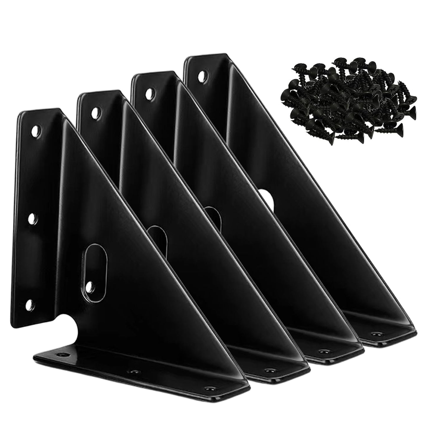 L&M Heavy Duty Gusset Joints 4 Pcs, Trapezi Corner Code, Bracket Corner Brace Bracket Fasteners, Furniture Shelf Support Joint Fasteners for Table, Chair Cabinet Bed Stabilization (Black)