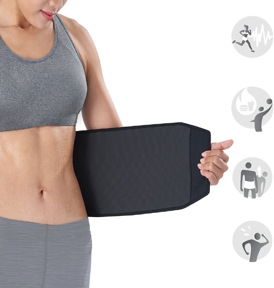 Bracoo Waist Trimmer Wrap,Sweat Sauna Slim Belly Belt for Men & Women-Abdominal Waist Trainer,Increased Core Stability, SE22 Black