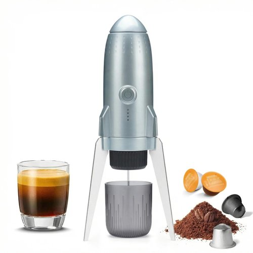 HAILASRE Portable Electric Espresso Machine Travel Coffee Maker for Camping 3 in 1 Self-Heating for Ground Coffee & DG NS Capsule Pods For Travel Camping and Hiking (Space Grey)