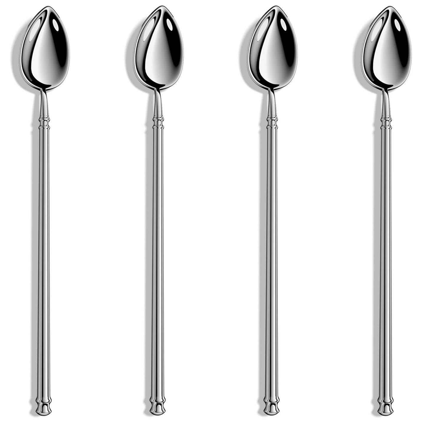 Iced Tea Spoons,Manual Forged 18/10 Stainless Steel Long Coffee Spoon,Modern Round Handle Cocktail Stirring Spoons,Set of 4