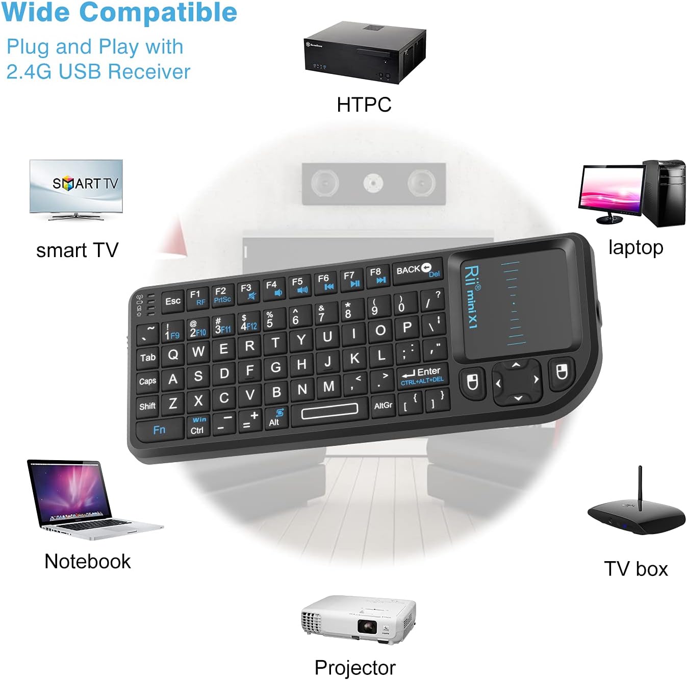 Beastron 2.4G PS3. X1-Black Rii Mini Wireless Keyboard with Touchpad Mouse,Lightweight Portable Controller with USB