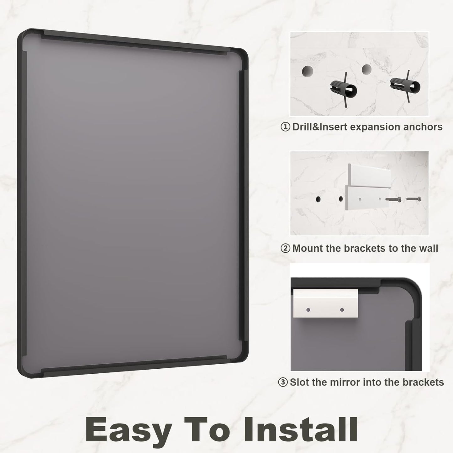 VANLIO 24x30 Inch Black Matte Framed Bathroom Mirror for Wall, Rounded Corner Rectangle Vanity Mirror, Tempered Glass, Anti-Rust, Shatterproof (Horizontal/Vertical)
