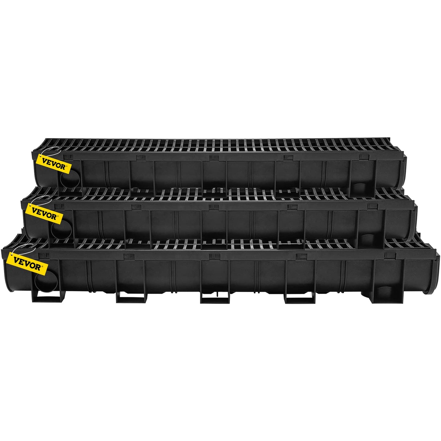 VEVOR Trench Drain System with Plastic Grate, 5.9x5.1-Inch HDPE Channel Drainage for Garden, Driveway - 6 Pack