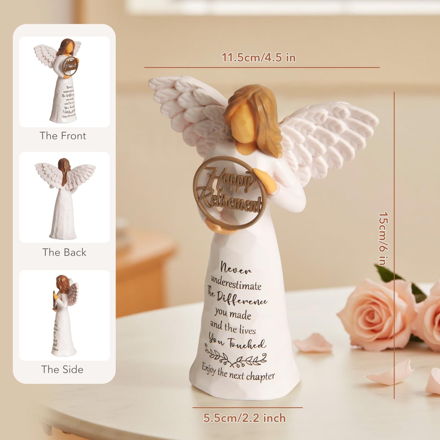 Yeegook Retirement Gift for Woman, Happy Retirement Gifts for Women Men Teacher Nurse Friend Coworker, Goodbye Farewell Retired Gifts, 6" Retirement Angel Figurine