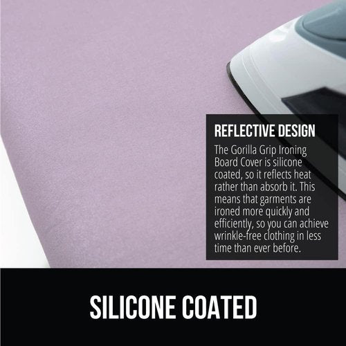 GORILLA GRIP The Original Ironing Board Cover and Pad, Silicone Coating, 400°F Scorch Resistant Thick Padding, Heavy Duty Iron Covers Standard Boards, Hook and Loop Fastener Strap, Light Purple 15x54