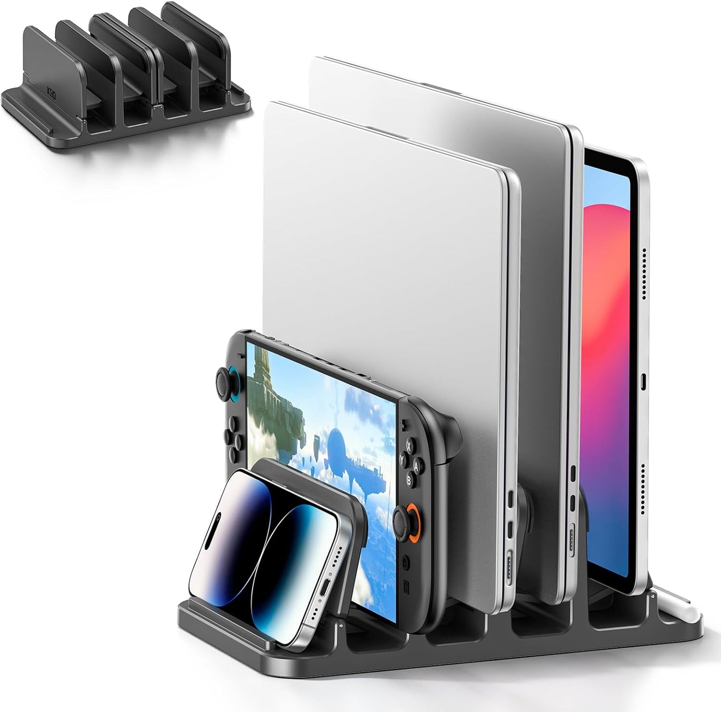 KDD 4-Slot 6-in-1 Vertical Laptop Stand with Gravity Locking, Laptop Holder Desktop Stand, Space-Saving Organizer Fits