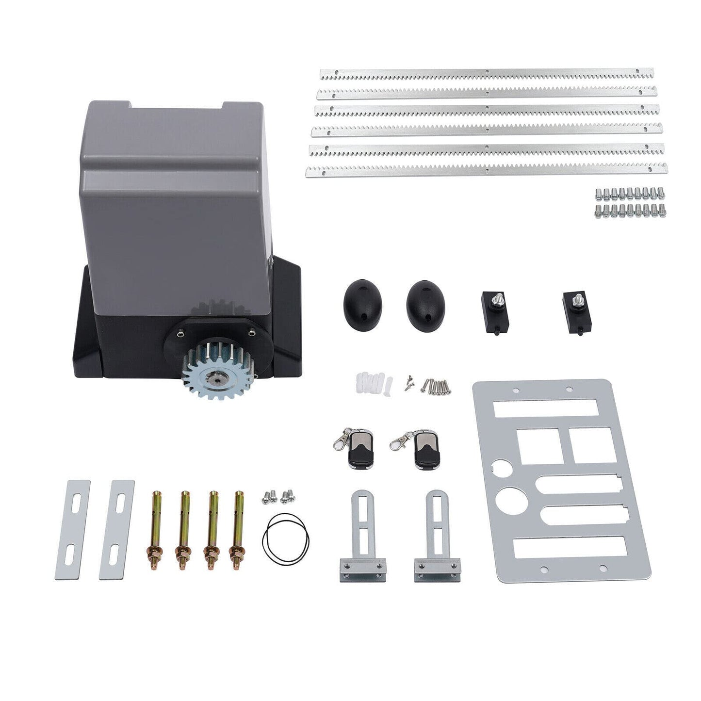 LyeXD 550W Automatic Sliding Gate Opener, 1200kg Heavy Duty Slide Gate Opener with 2 Remote Controls Complete Kit, Electric Opening Chain Drive Rolling Gate Motor for Iron Door (Battery Not Included)