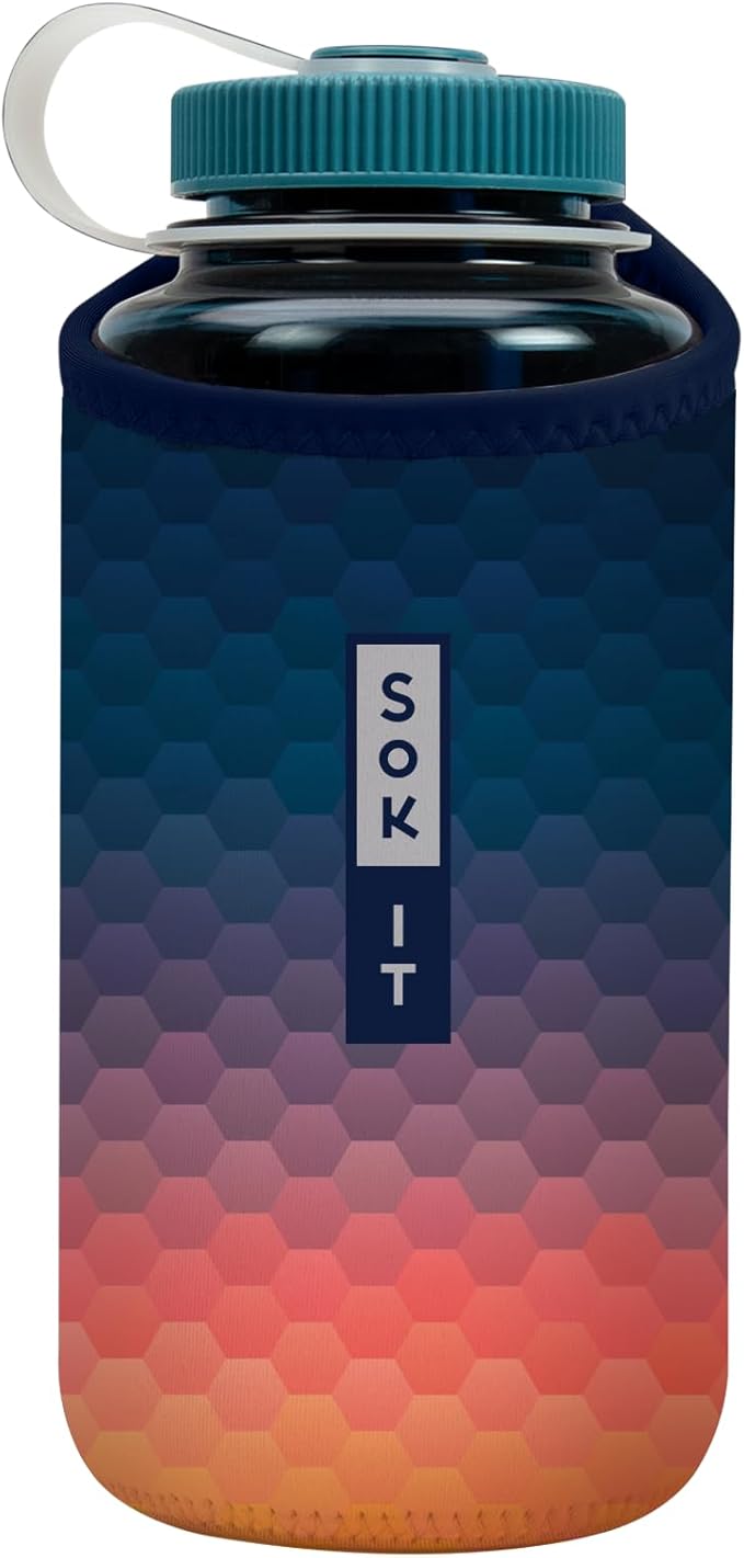 Sok It BotlSok Water Bottle Sleeve Insulated Neoprene Cover (Hexagon Sunset, Fits 32oz Nalgene)