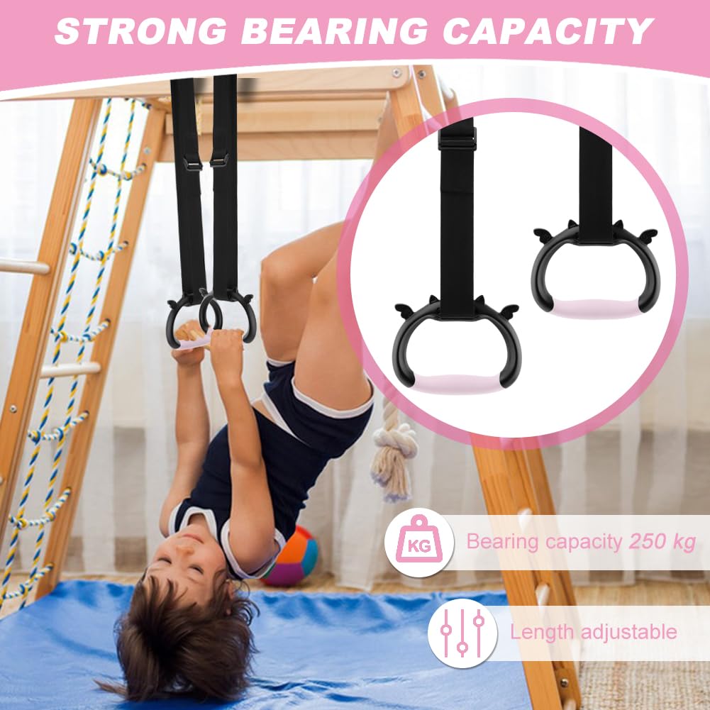 Kakalote Gymnastics Rings, Pull up Rings with Adjustable Strap Load Bearing 550lb, Gymnastics Ring Indoor Outdoor Pull-up Bar Strength Training Rings for Home Exercise