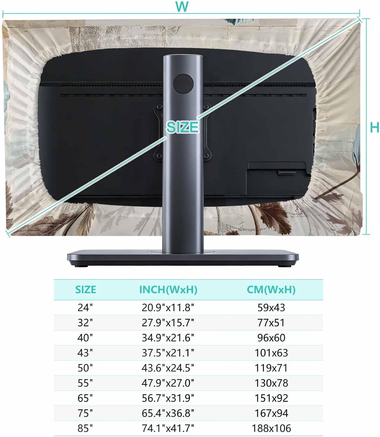 Singingin 85 Inch, Teal Broccoli TV Dust Cover Rustic Farmhouse Flower Leaf Retro Brown Computer Monitor Cover