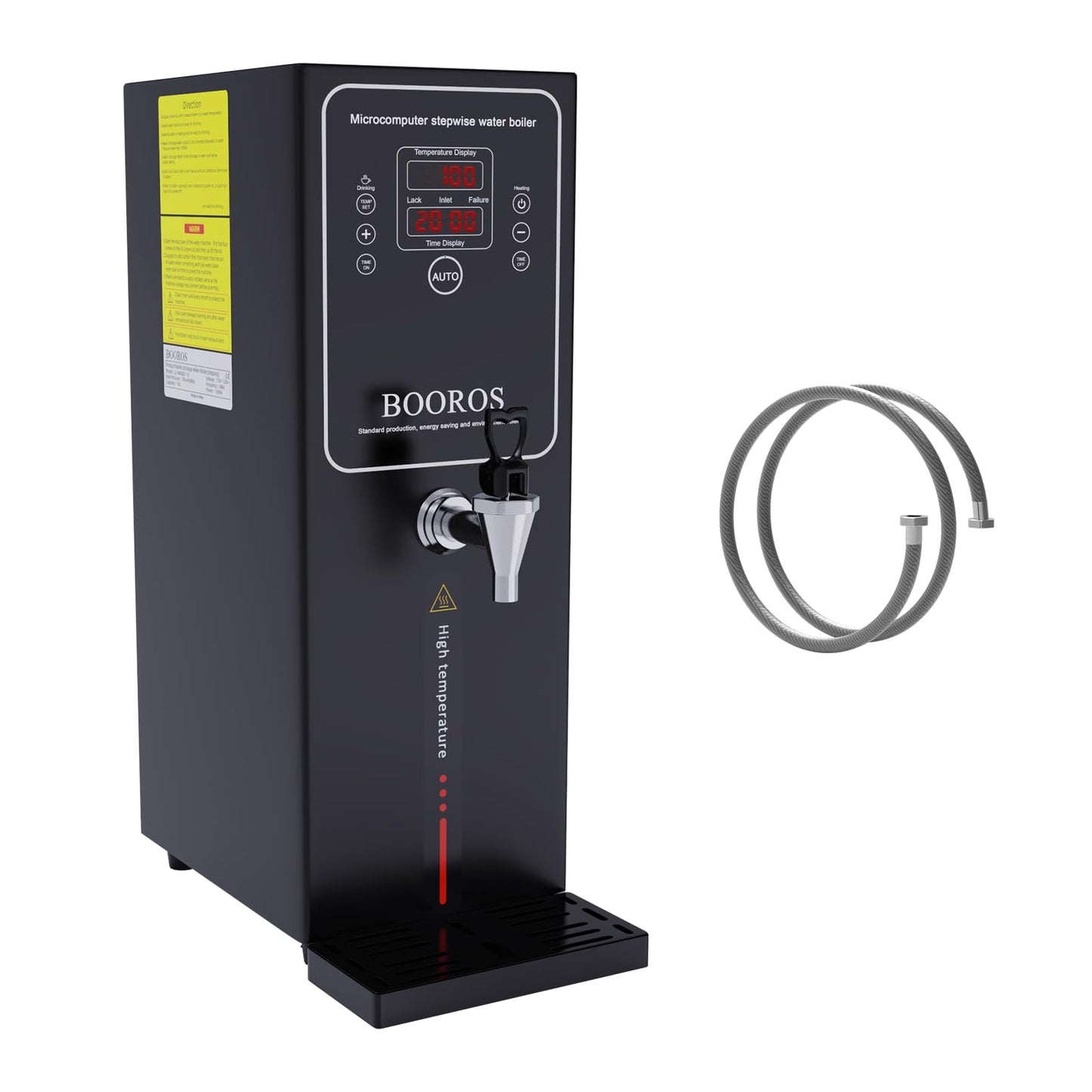 BOOROS Commercial Water Boiler 10L Hot Water Dispenser Black 1500W Commercial Hot Water Dispenser,30L(7.9GAL)/Hour Step-by-Step Heating Temp Control 104-212℉(40-100℃) for Restaurant,Hotel,Office