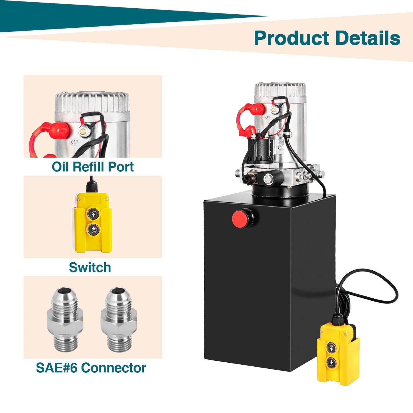 12V Double Acting Hydraulic Pump Power Unit, Heavy Duty Industrial Hydraulic Power Pack with 10 Quart Metal Reservoir, High Pressure DC Hydraulic Unit for Dump Trailers, Log Splitters, Lifts