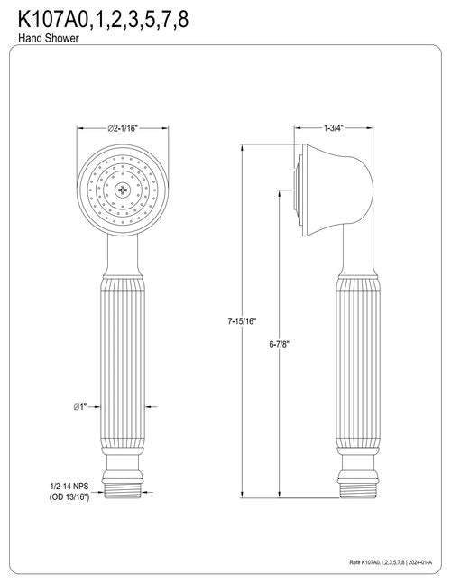 Kingston Brass K107A8 Vintage Single Function Round Hand Shower in Brushed Nickel