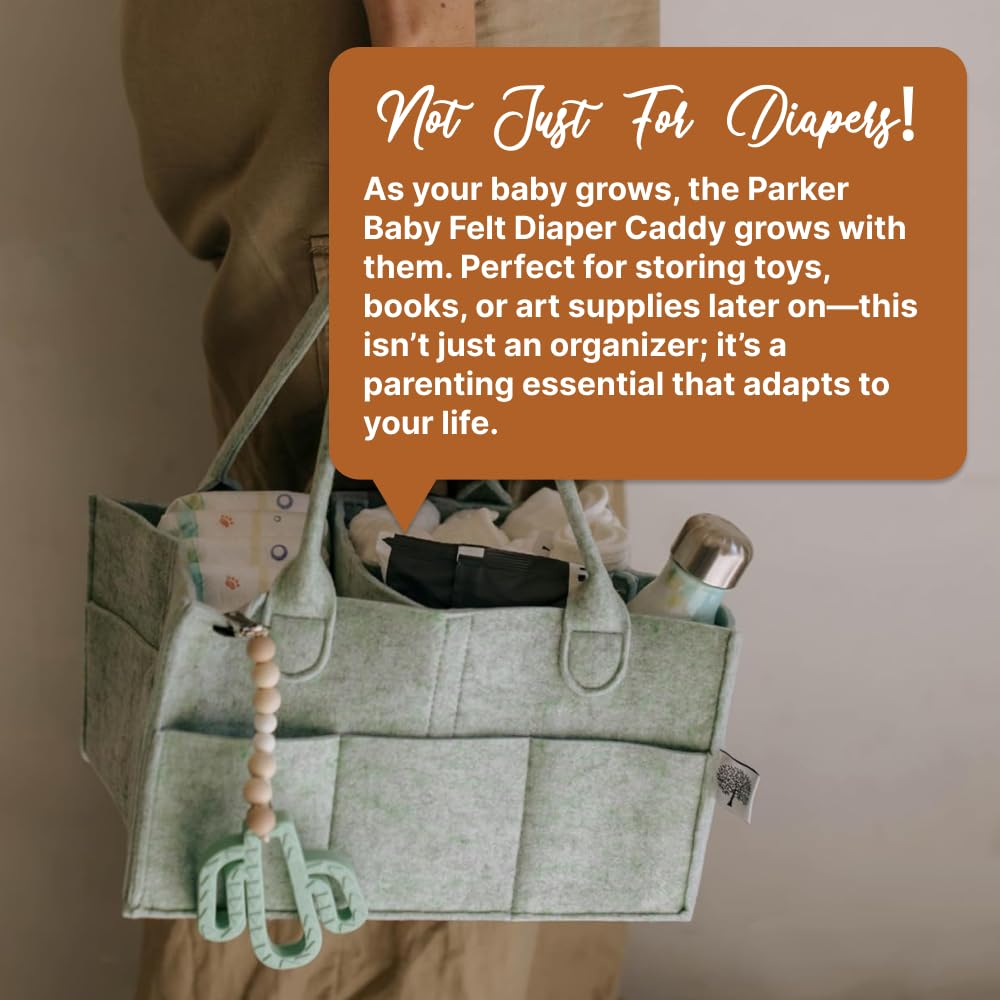 Parker Baby Diaper Caddy - Stylish Nursery Storage Bin & Car Organizer for Diapers - Sage Green