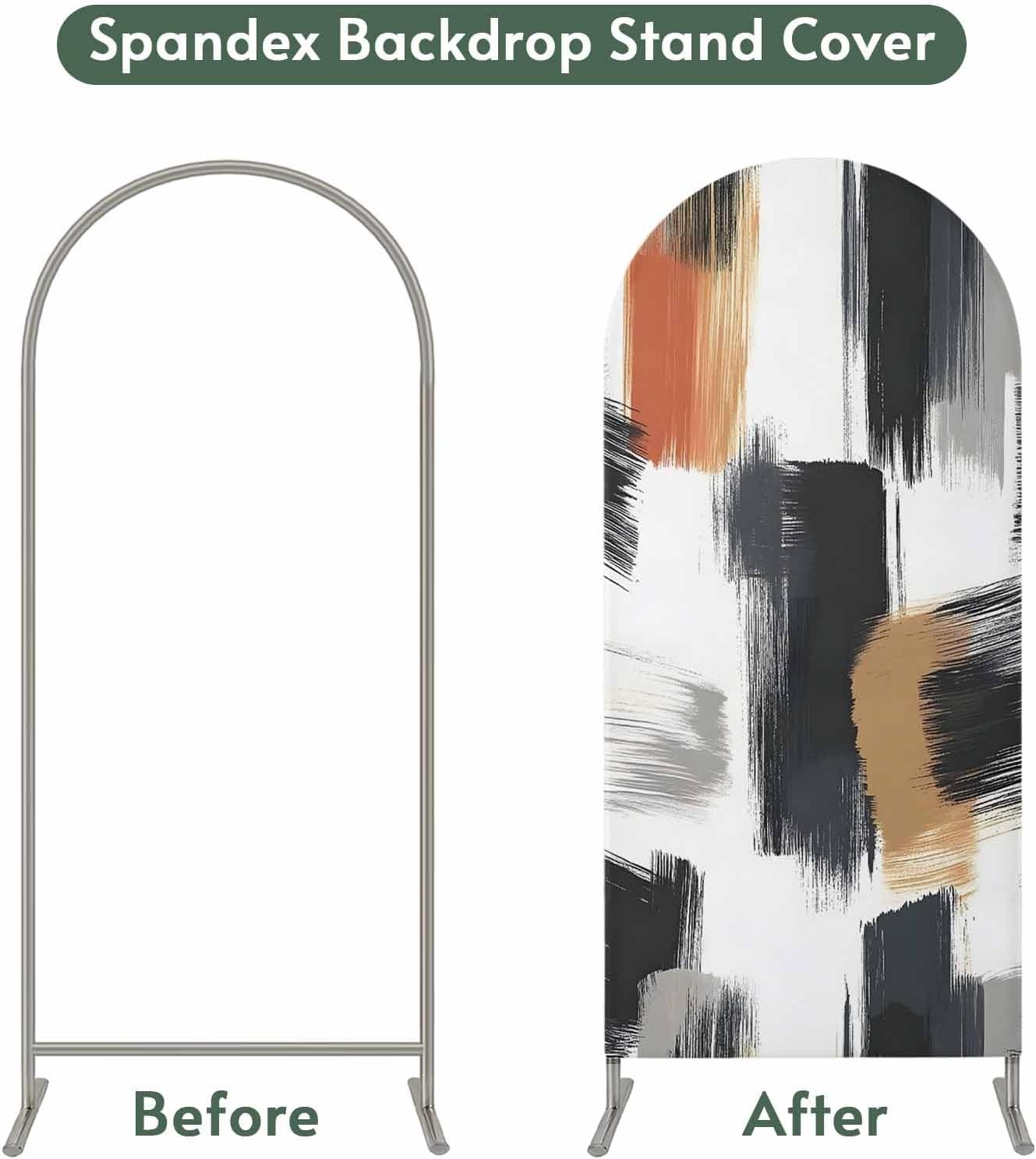 Jnbasdffb 7.2 Black White Wedding Arch Cover,Stretchy Spandex Arch Backdrop Stand Covers FT,Geometric Oil Painting