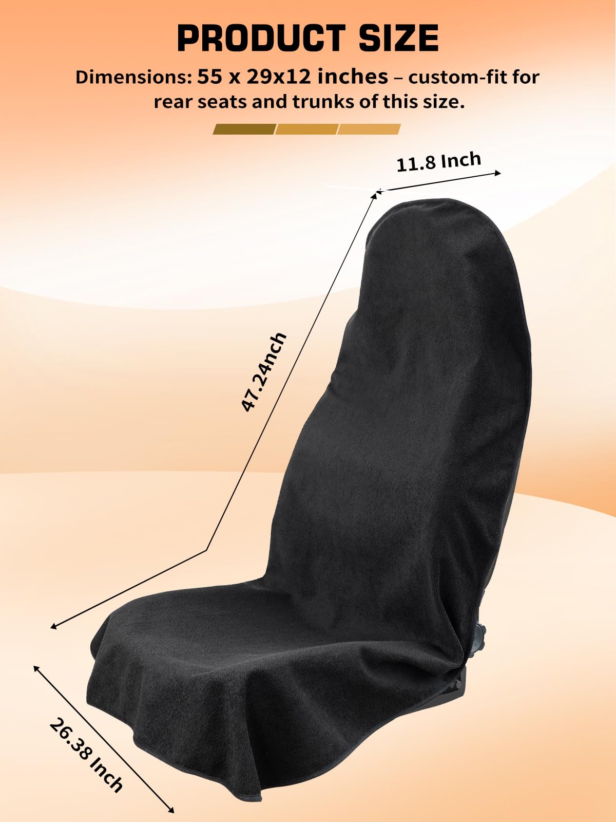 TESFEEL Car Seat Cover Towel GRS Certified Recycled, Waterproof & Washable, Non-Slip Universal Fit for Cars SUVs Trucks, Sweat Protection for Gym, Kids, Pets & Travel (Black, 2 Pack)