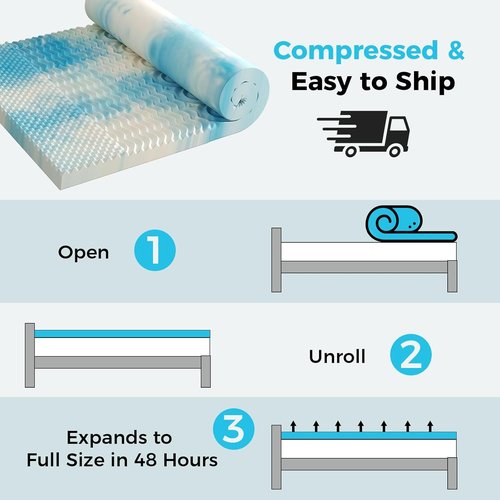 DUMOS Memory Foam Mattress Topper - 2 Inch Cooling Gel Infused Twin Bed Pad for Back & Hip Pain Relief | Soft Blue