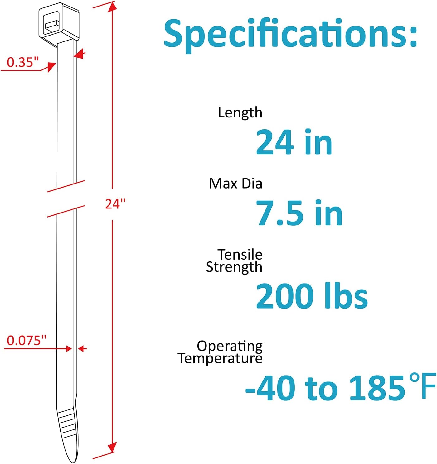 GAIIAN 24 inch, 200 lbs 50 Pack, Long Zip Ties Heavy Duty Large Zip Ties with Tensile Strength, Big Cable Ties, Black