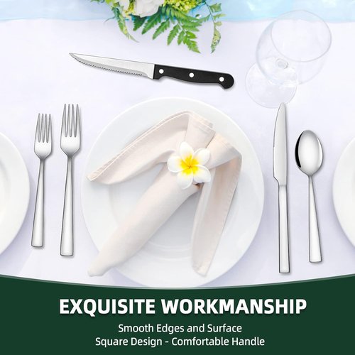 CEKEE Stainless Steel Silverware Set - 48-Piece Flatware for 8 with Steak Knives | Mirror Polished & Dishwasher Safe