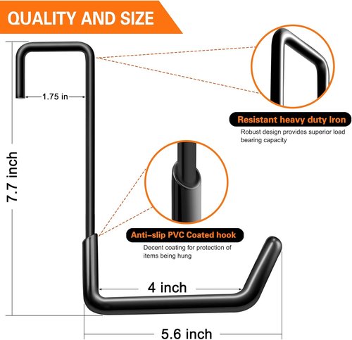 HUPBIPY Rafter Hanger - Large Garage Hooks for Bike Storage | Non-Slip Coating, 12-Pack, Black