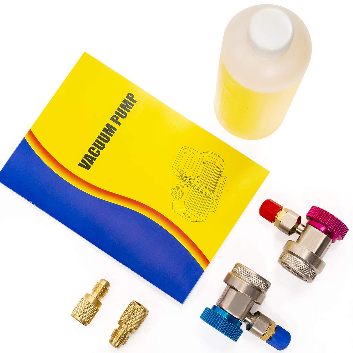 XtremepowerUS 3CFM 1/4HP Vacuum Pump HVAC R134a, R12, R22, R410a, A/C Refrigeration R134 Can Tap Adapter, R134 Quick Connector AC Manifold Gauge Air Conditioner Oil Bottle w/Bag