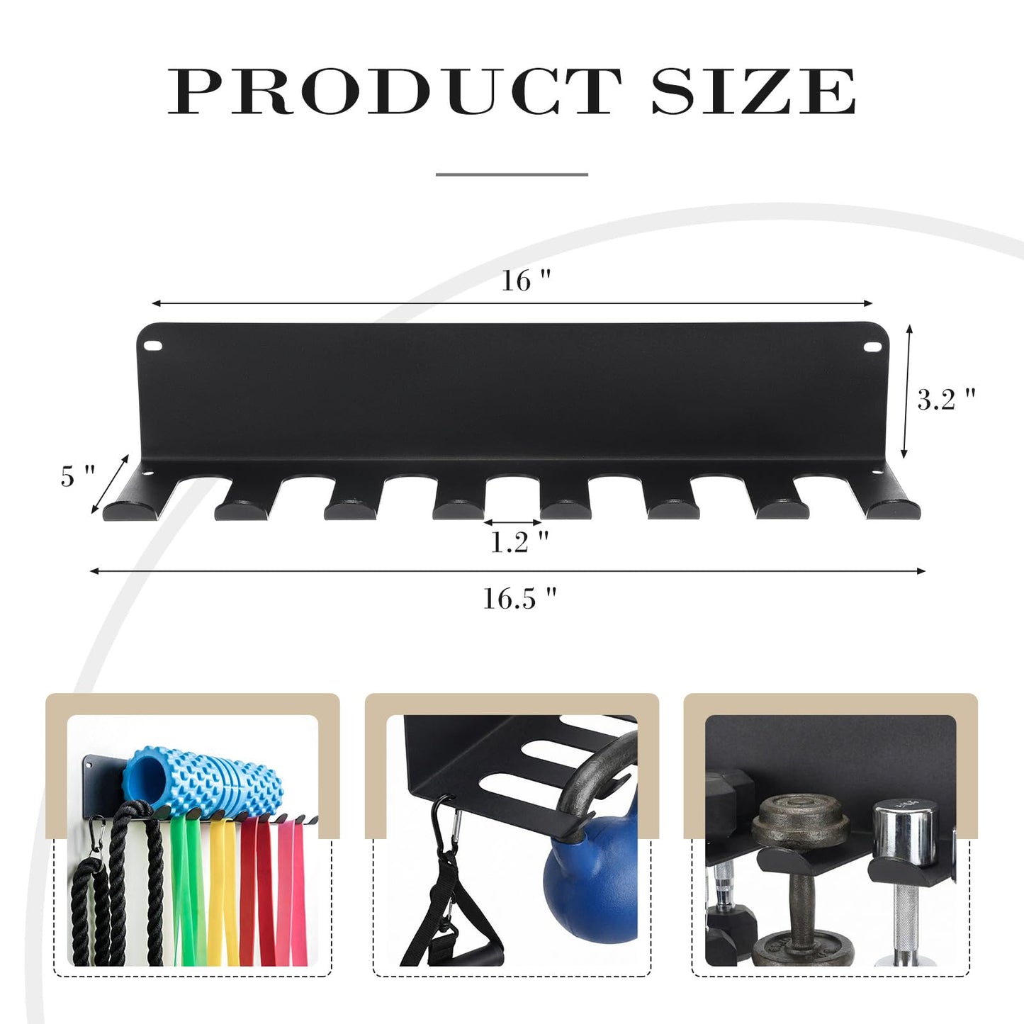 BreezeHug 2 Pcs Gym Wall Mount Storage Rack 8 Hook Heavy Duty Metal Home Gym Organizer for Resistance Band Jump Rope Barbell Accessories Multipurpose Fitness Equipment Storage, Carabiners Include