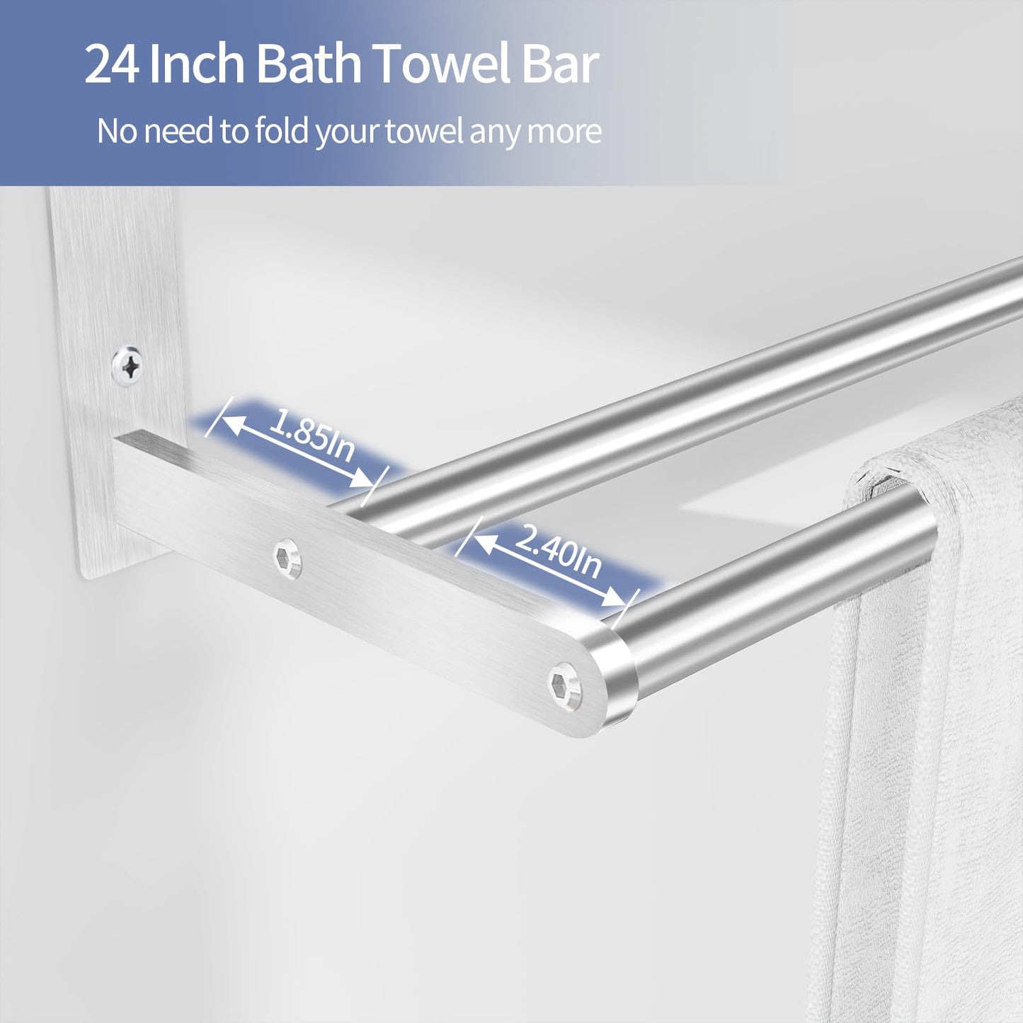 Towel Racks for Bathroom Wall 24 Inch, 3 Tier Bathroom Towel Shelf with Double Towel Bar, Stainless Steel Towel Rack with Towel Shelf, Towel Hanger Holder for Bathroom Towel Storage, Brushed Nickel
