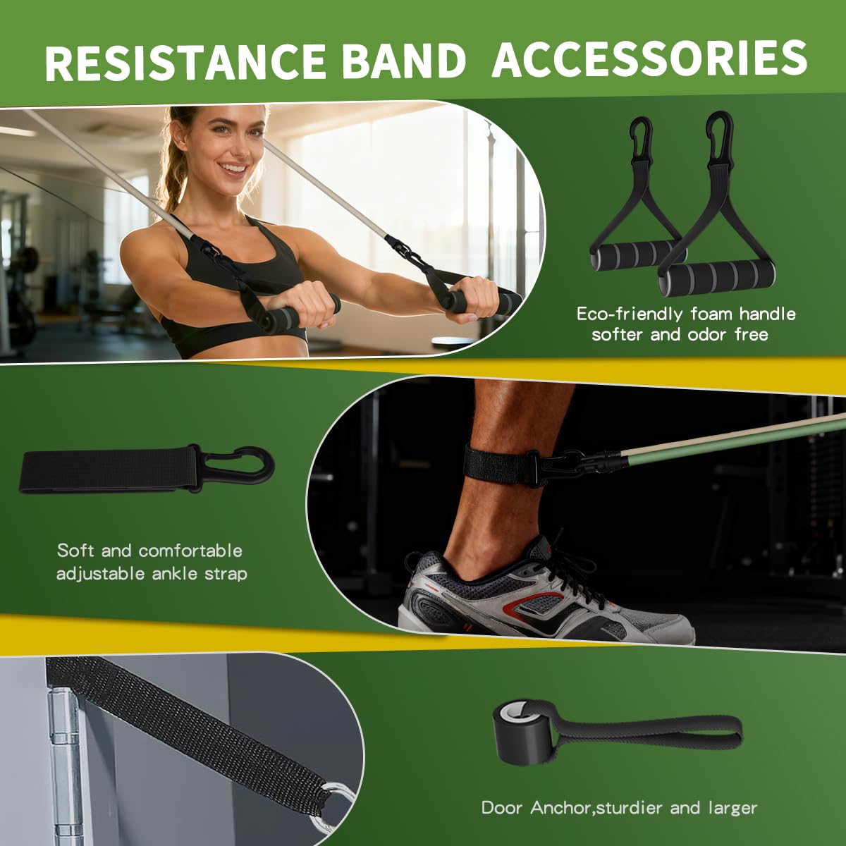 WHATAFIT Resistance Bands, Exercise Bands，Resistance Bands for Working Out with Handles for Men and Women Fitness, Strength Training Home Gym Equipment Purple Gray