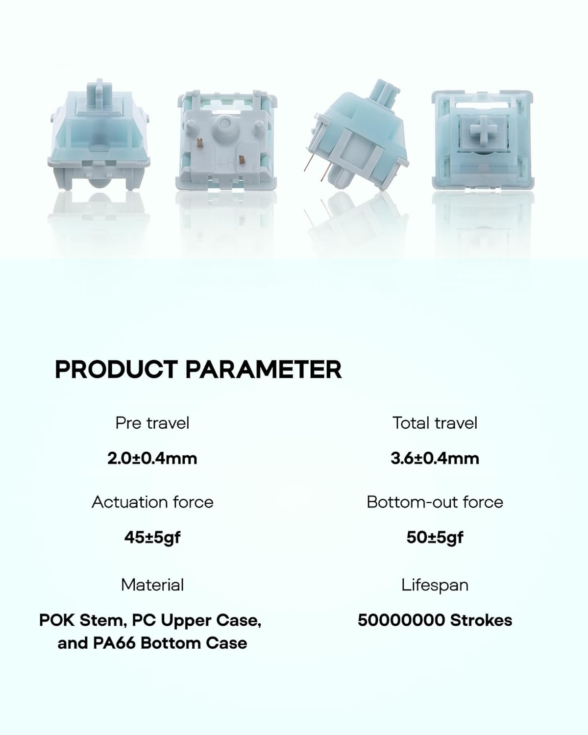 45gf 100 5-Pin PC/PA66 EPOMAKER Creamy Jade Gaming Keyboard Switches, PCS Linear Switch, Pre-Lubed Switch, with Case