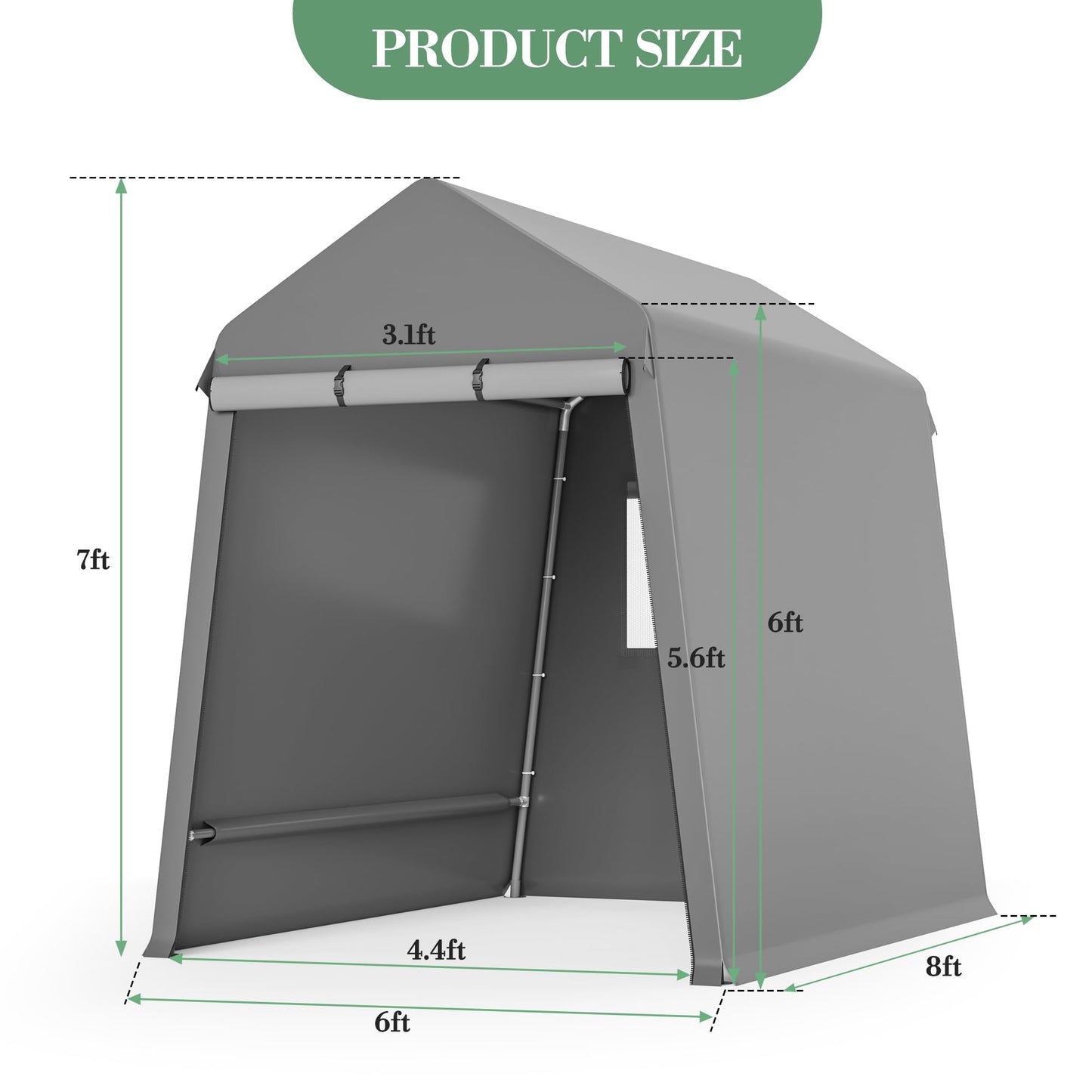 6x8 FT Heavy-Duty Portable Garage, Outdoor Storage Shelter Shed with Zipper Doors - Waterproof UV Resistant Carport Tent for Motorcycle, ATV, Lawn Equipment,Grey