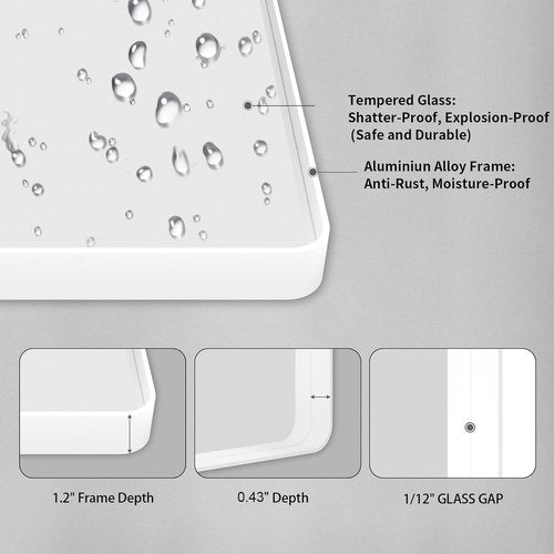 LOAAO Bathroom Mirror - 55x30 Inch White Metal Framed Vanity Mirror | Large Rounded Rectangle, Anti-Rust, Tempered Glass
