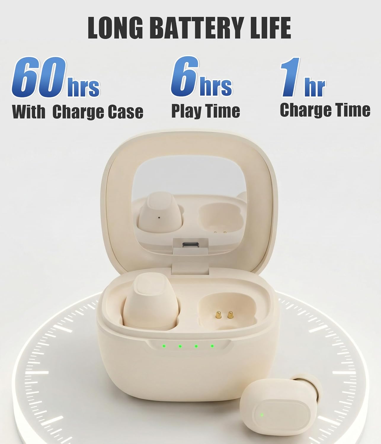 STUPIDYIN 5.3 30H IP54 Wireless Earbuds, Bluetooth Headphones with Makeup Mirror Charging Case, Semi-Transparent